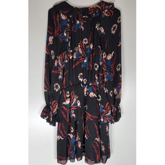 Joie Nour Floral Tiered Ruffle Silk A-Line Dress Black & Multi Womens Size Small - Picture 4 of 5